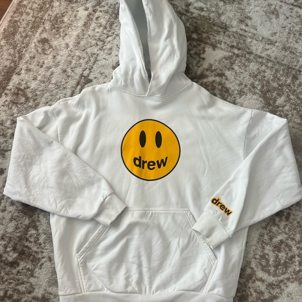 Drew House White Hoodie with Yellow Logo Medium/oversized